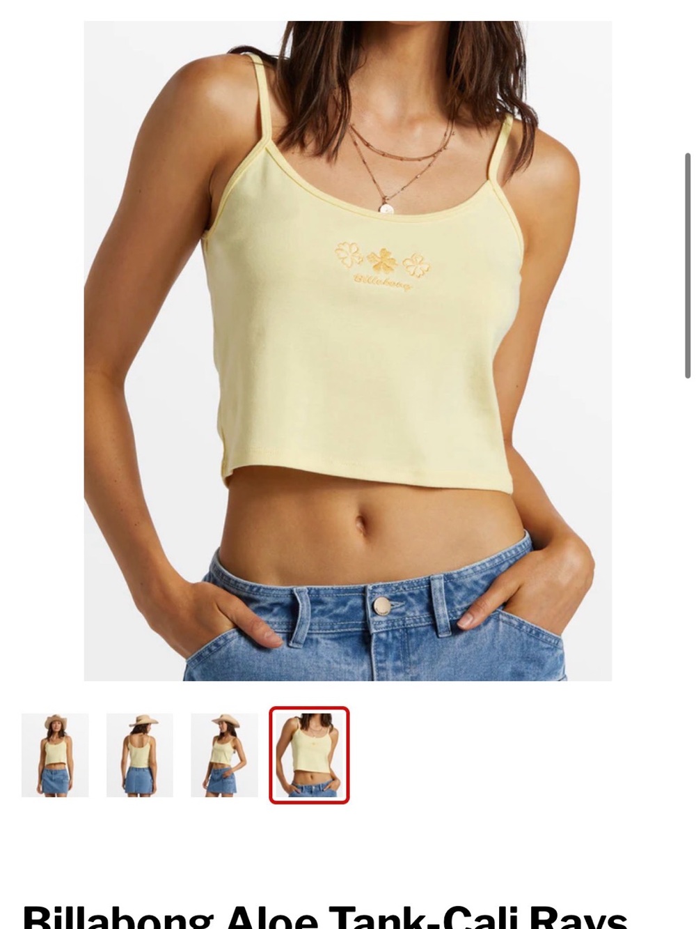 Billabong Pale Yellow Cropped Aloe Tank